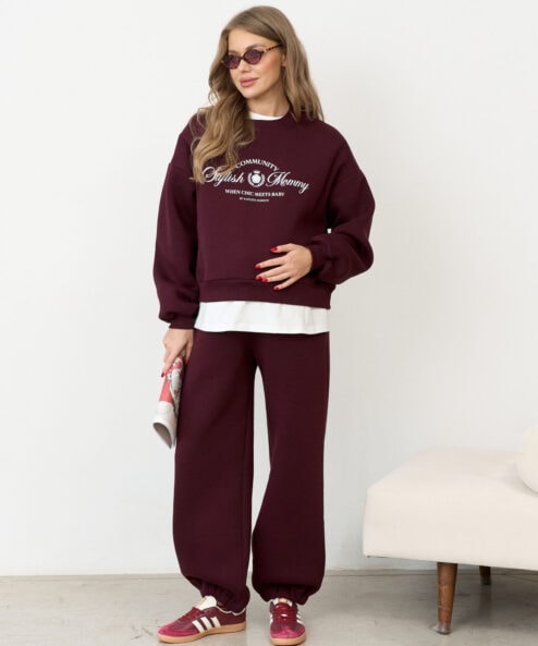 Сливовые теплые брюки для будущих и кормящих мам Trix Warm