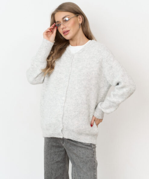 Серый пушистый кардиган на пуговицах Megan