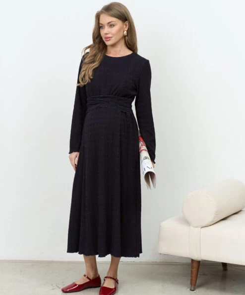 Синее платье для будущих и кормящих мам Malta Warm