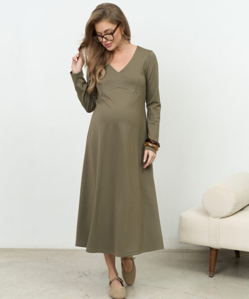 Оливковое платье для будущих и кормящих мам Azalia
