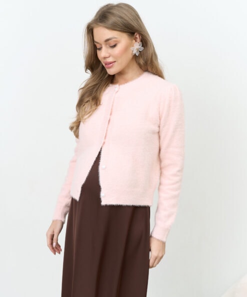 Розовый пушистый кардиган на пуговицах Marinet