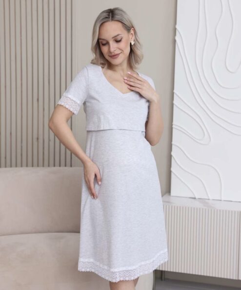 Серая сорочка для будущих и кормящих мам Nika