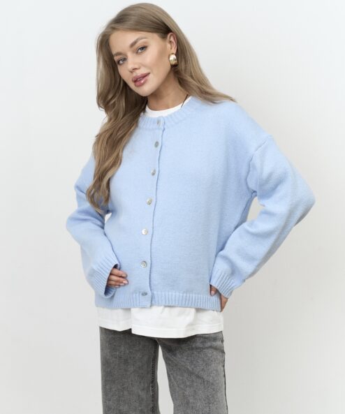 Голубой шерстяной кардиган на пуговицах Viola