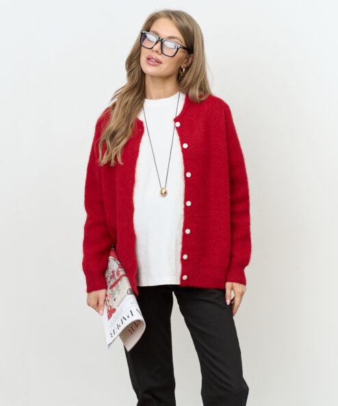 Красный пушистый кардиган на пуговицах Megan