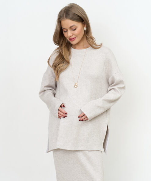 Серо-бежевый тёплый джемпер Trendy на невысокий рост