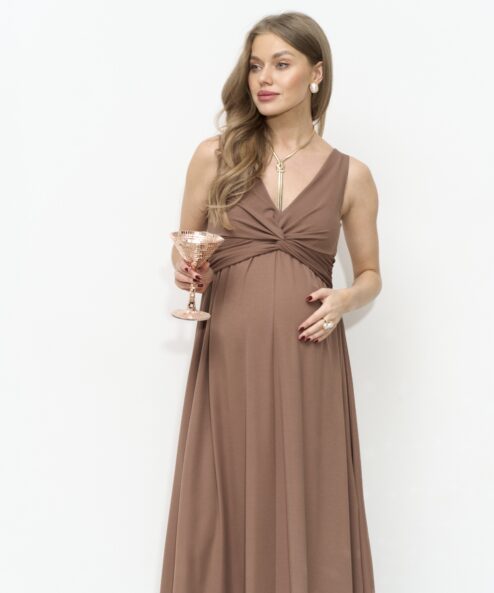 Шоколадное макси платье для будущих мам Dream
