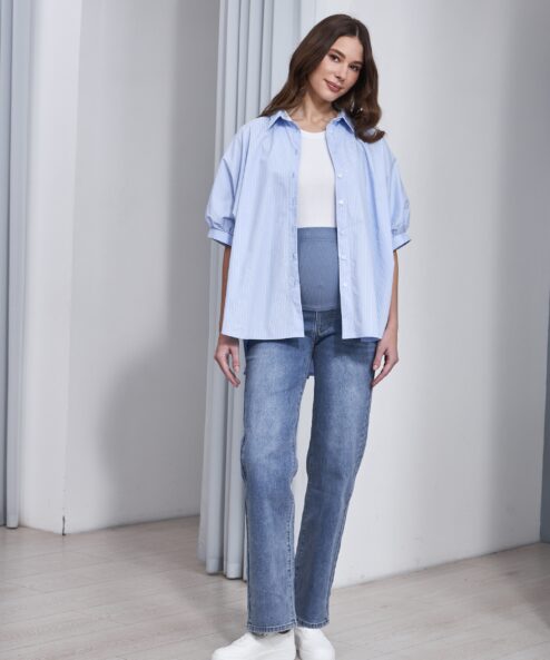 Темно-голубые джинсы прямого для будущих мам Luna