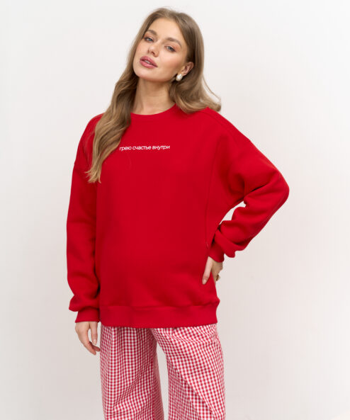 Красный теплый свитшот для мам Грею счастье внутри