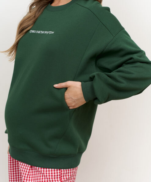 Alternative view of Зеленый теплый свитшот для мам Грею счастье внутри