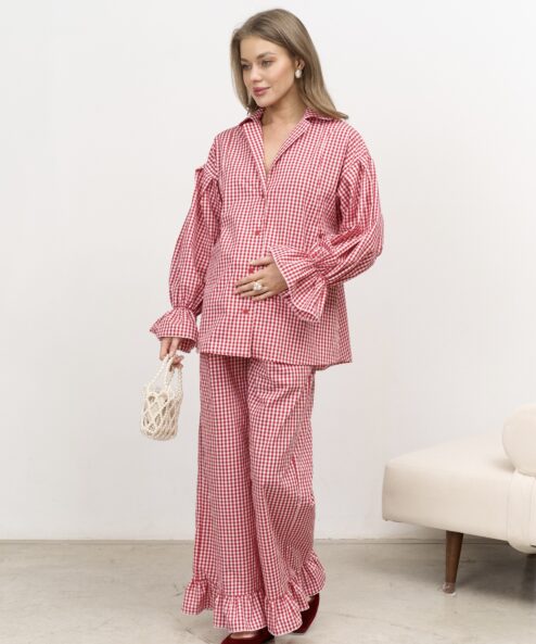 Красные брюки в клетку для беременных Siesta