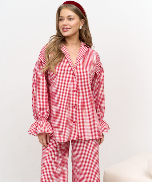 Красная рубашка в клетку для будущих и кормящих мам Siesta