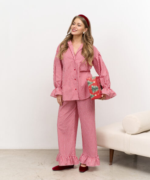 Alternative view of Красные брюки в клетку для кормящих мам Siesta