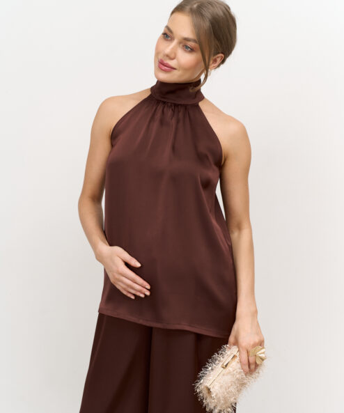 Шоколадный атласный топ-халтер Angelica