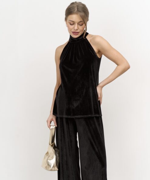 Черный бархатный топ-халтер Angelica