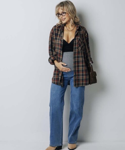 Голубые джинсы прямого для будущих мам Luna