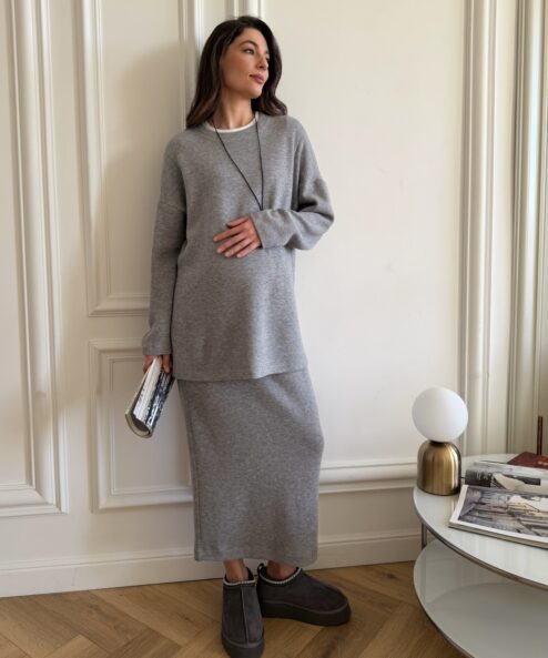 Темно-серая теплая юбка для будущих и кормящих мам Trendy