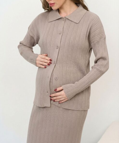 Alternative view of Кофейный костюм с юбкой и кардиганом Dove