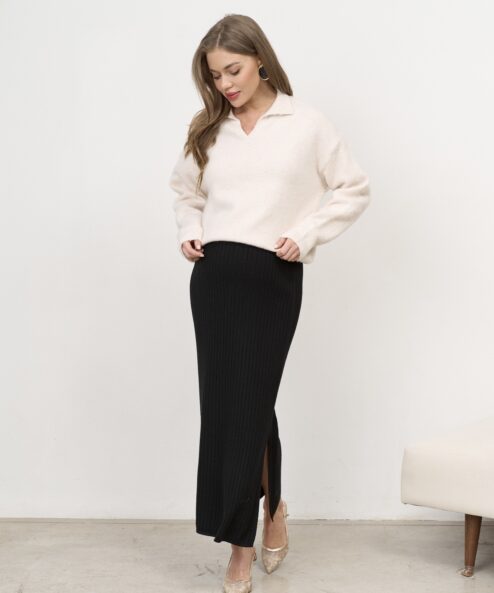 Черная трикотажная юбка в рубчик Peony