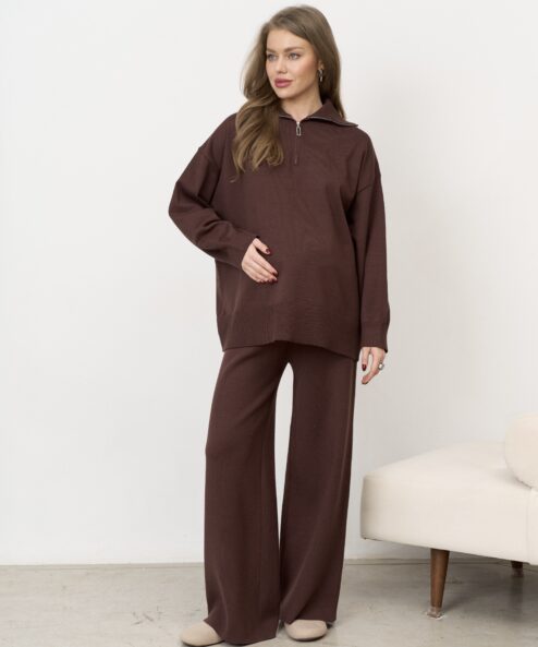 Шоколадный вязаный костюм с молнией Biscuit