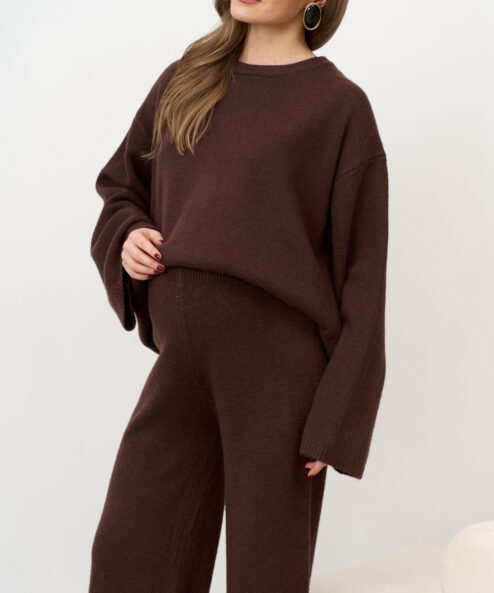 Alternative view of Шоколаный вязаный костюм с брюками и джемпером Cozy