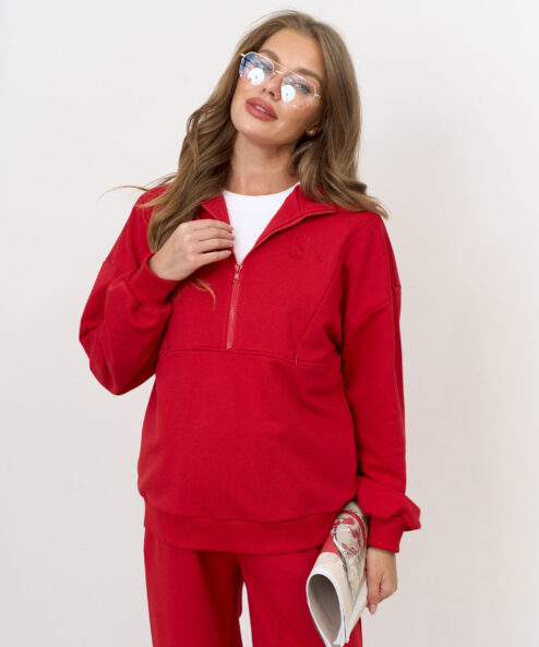 Красный свитшот для будущих и кормящих мам Hot Mom Club