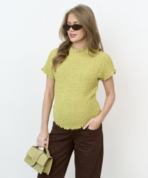 Оливковая фактурная футболка Alberta