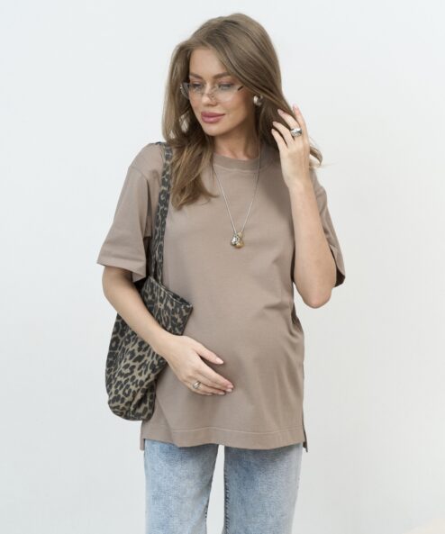 Кофейная футболка-оверсайз для будущих и кормящих мам Boyfriend