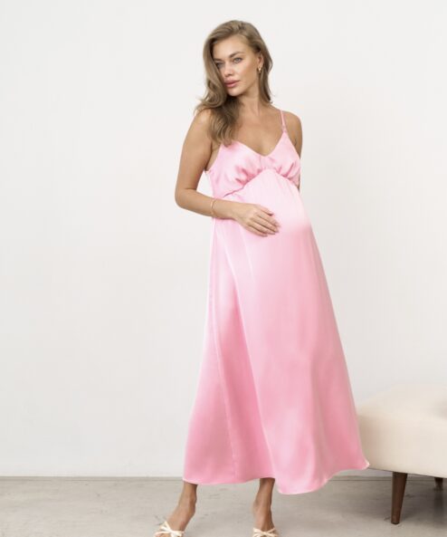 Розовое платье для будущих и кормящих мам Karmen NEW