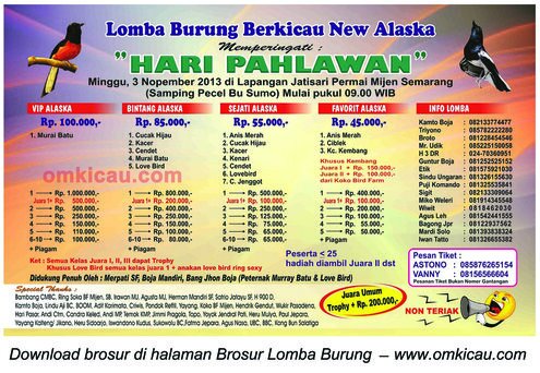 Brosur Lomba Burung New Alaska Hari Pahlawan, Semarang