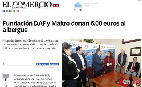 Fundación DAF y Makro donan 6.00 euros al albergue