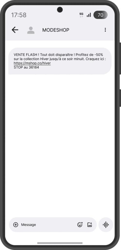 exemple sms marketing modeshop