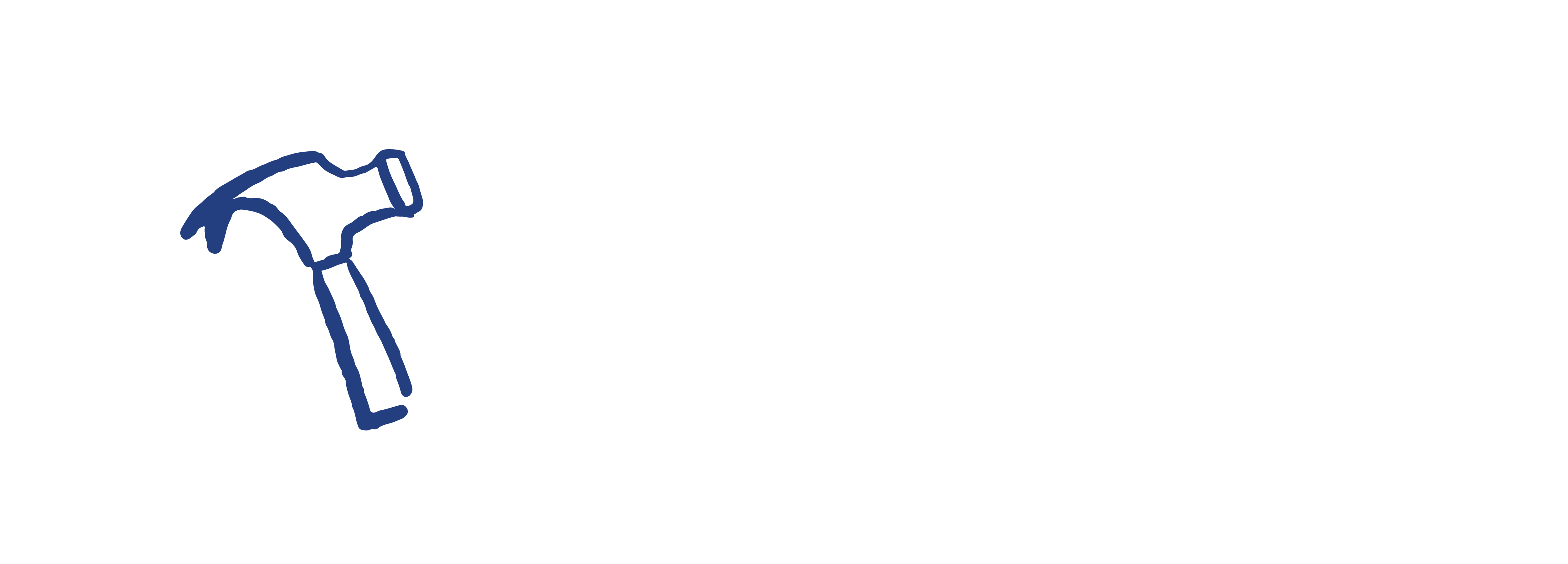 A White version of the Framing the Hammer logo, including a framed, hand-drawn hammer icon in a hand-drawn frame.
