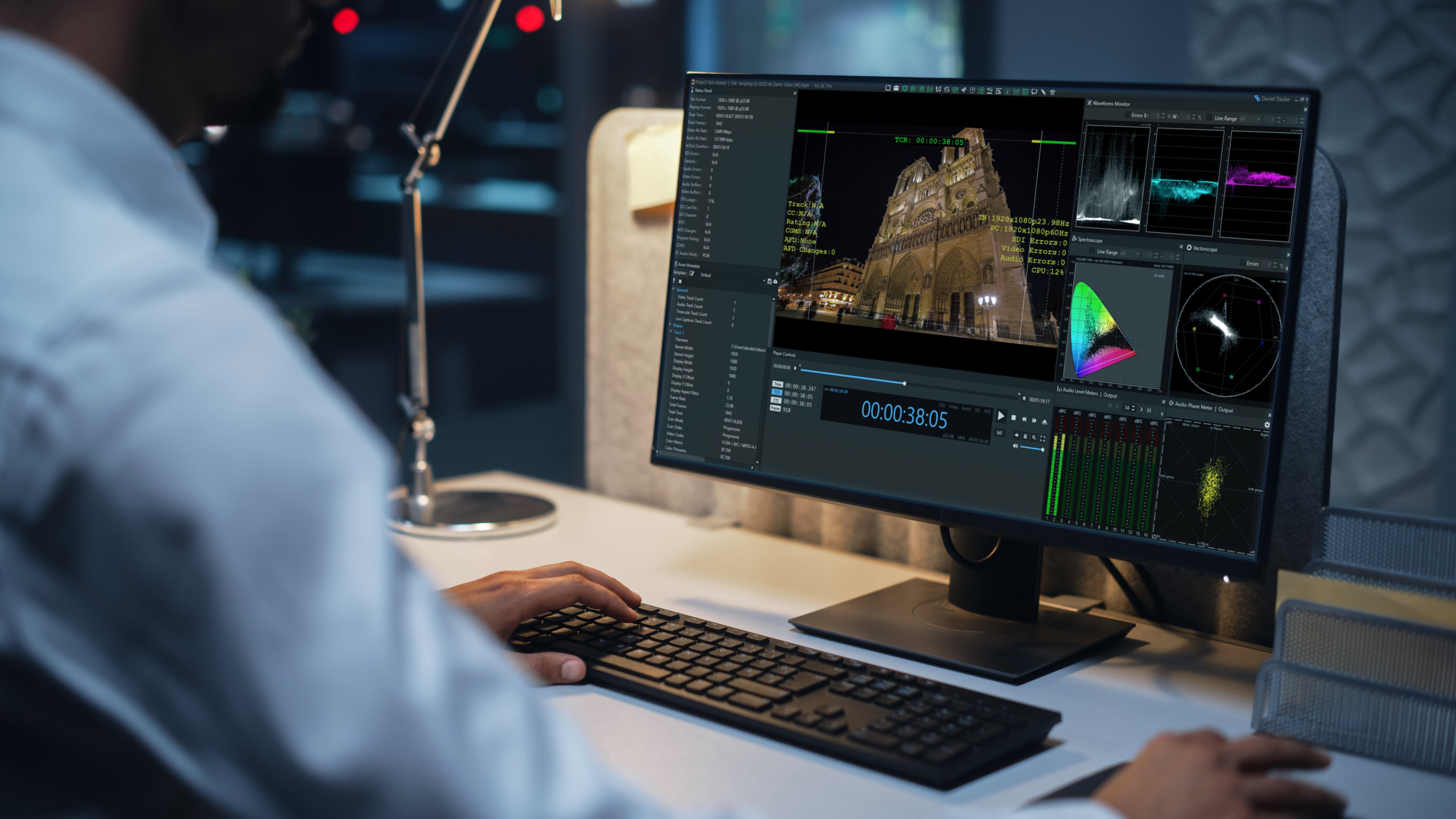 Iris Play Features:
Asset Metadata with QC Template, Status Panel, Audio level meters, Audio router, Play list, Add sidecar audio & caption files, Captions Overlay & Caption Viewer (1), Document Viewer (Import timecode markers), Import, Edit, Export Segment and
Annotation temporal metadata