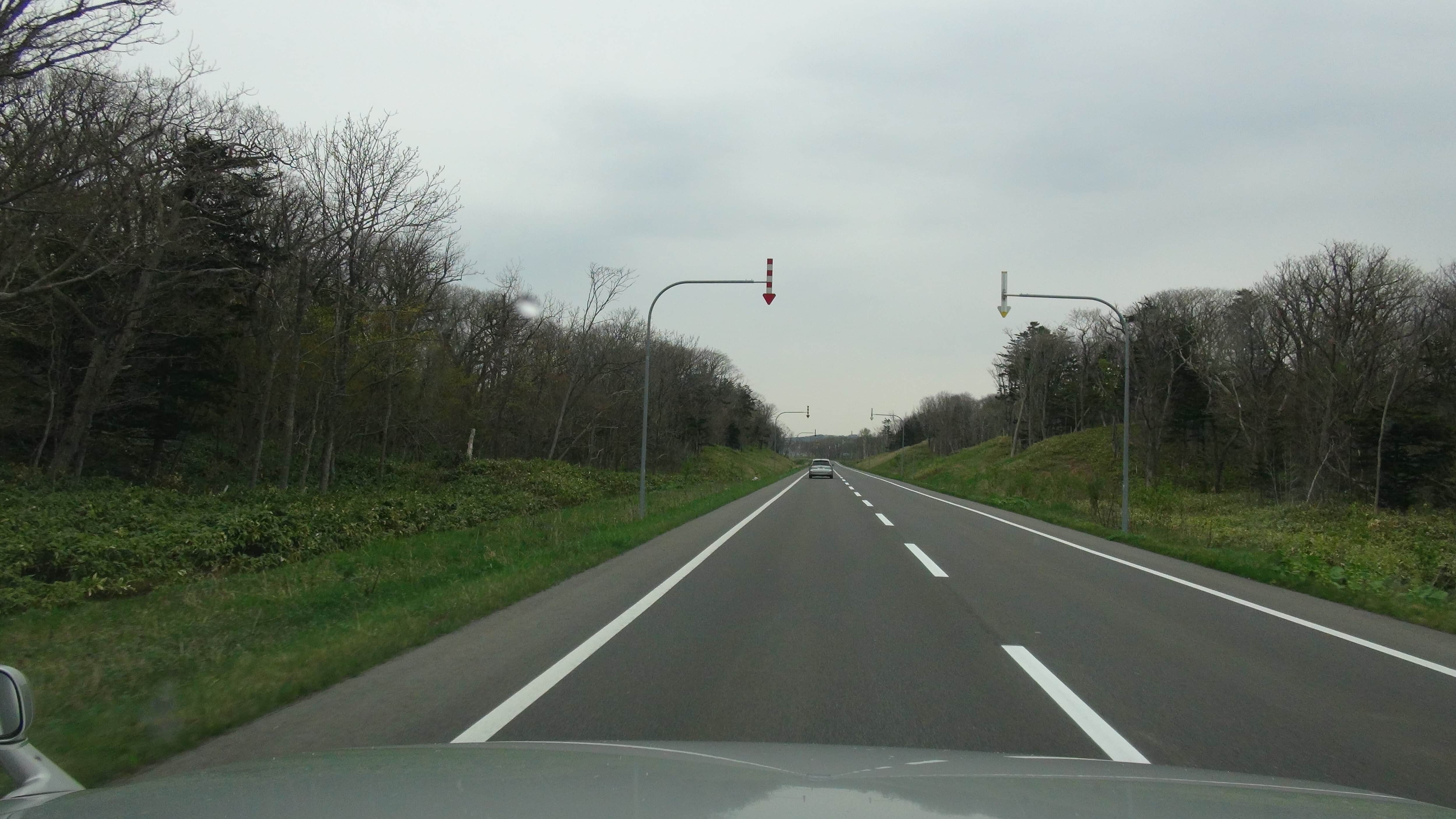 車窓から見た北海道の直線道路(林)