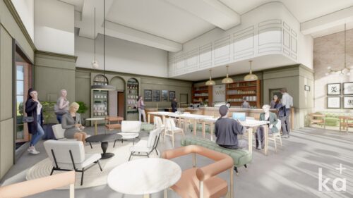 Rendering of WRK by The Optimist, a coffee shop and eatery coming to 1000 Social at the Exchange