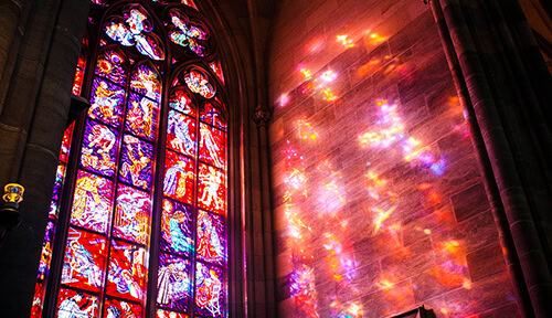 Stain glass window in Prague cathedral