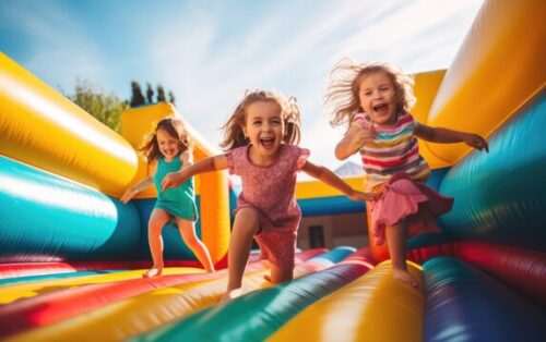 Children running across an obstacle course in Pueblo