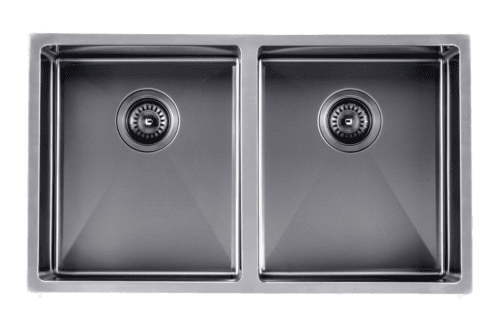 Satin- Gun Metal Grey 770x450x215mm 1.2mm Handmade Top/Undermount Double Bowls Kitchen Sink