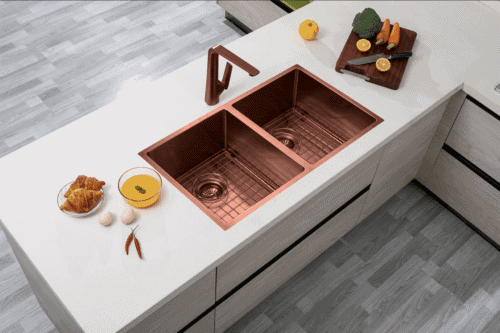 820x457x230mm Rose Gold PVD 1.2mm Handmade Top/Undermount Double Bowls Kitchen Sink