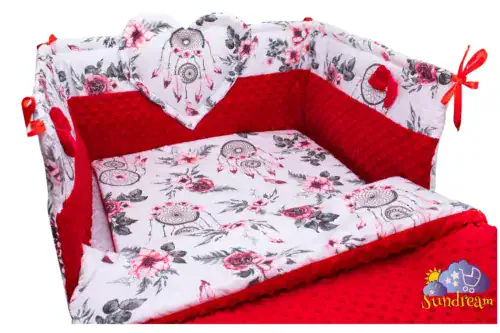zestaw-do-lozeczka-z-secem-lapacz-snow-czerwony-minky-czerwone