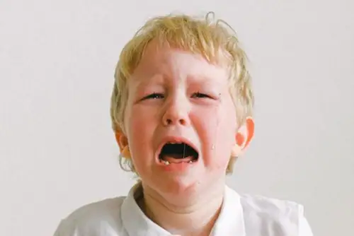 Little boy sobbing with tears rolling down his cheeks