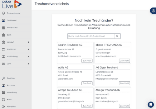 Auswahl von Treuhändern in pebe Live