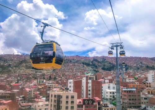 A network of cable cars soar over ramshackle La Paz