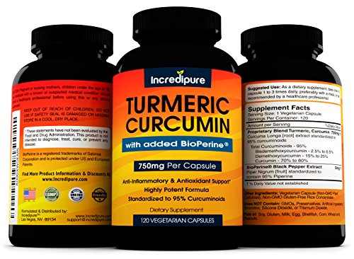 Turmeric Curcumin Supplement w/ BioPerine - 750mg Per Capsule, 120 Veggie Caps - Image 4