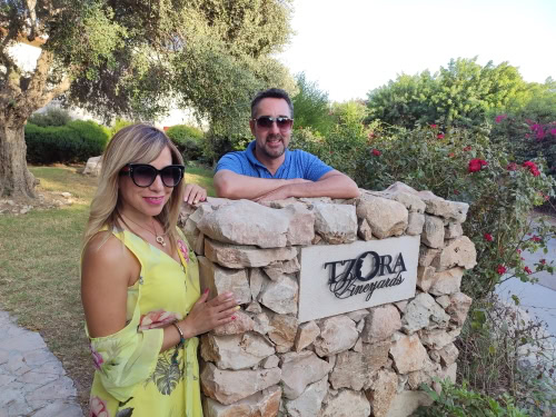 Gary and Malka about to enjoy a wine tour and tasting at Tzora Vineyards in Israel