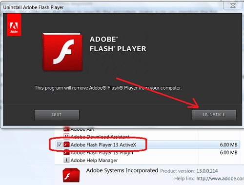 Adobe flash player uninstall