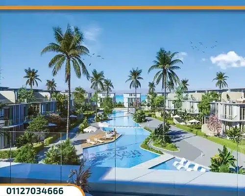 شالية بأطلالة علي اللاجون بمساحة 120م في سمر راس الحكمة الساحل الشمالي