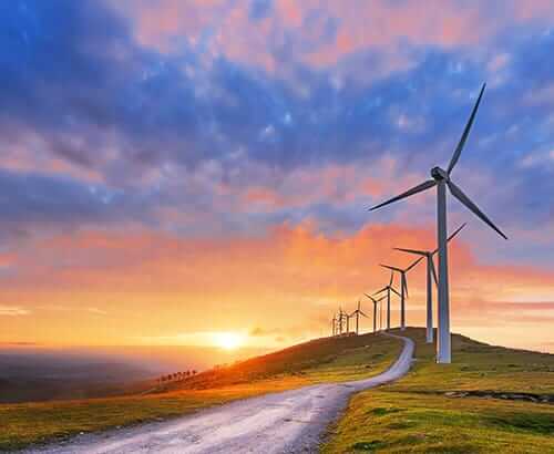 Wind turbines in a field