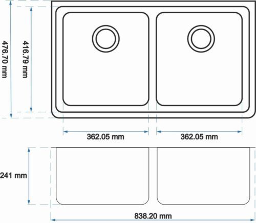 Black Kitchen Sink Granite Stone Under Mount Double Bowls 838*476*241mm