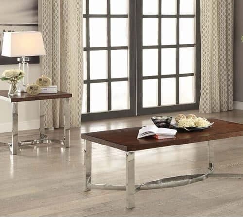 DARK BROWN AND CHROME END TABLE